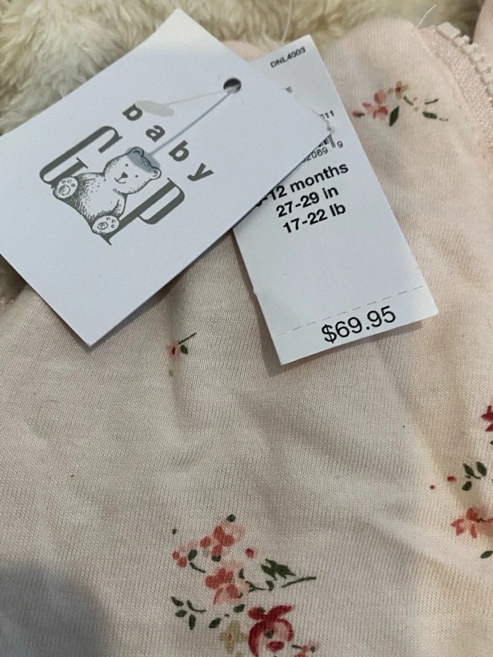 New GAP Light Pink Floral Quilted Hooded Baby One-Piece NWT